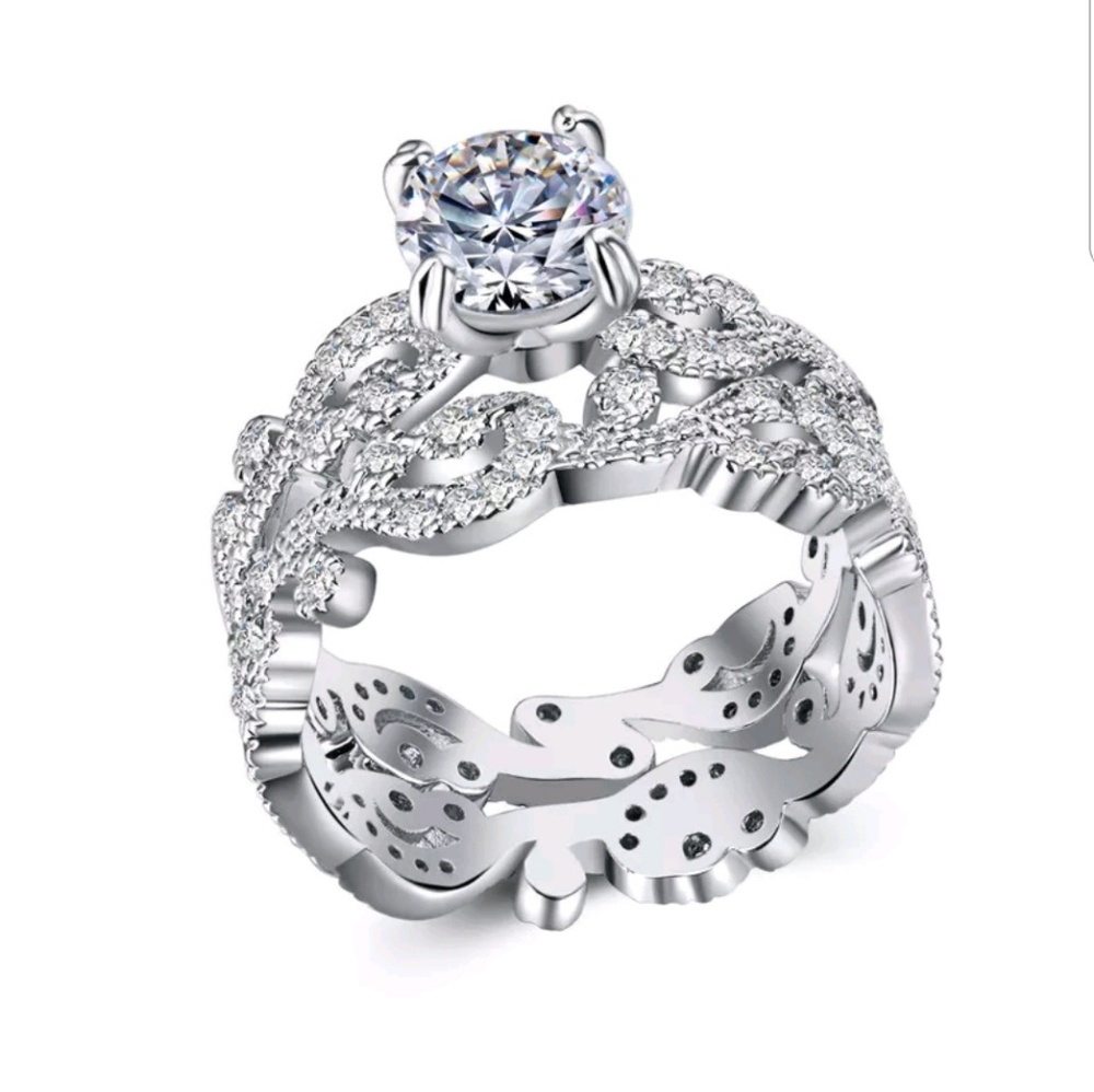 White sapphire 2 piece ring wedding set size 10